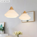 GobekUsa Diamond White Glass Pendant Light – Modernist Wood Dining Room Ceiling Lighting with 1 Light