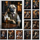 Pug in vest dog pub canvas wall art for home bar or living room