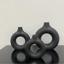 Modern black donut shape flower vase set living room decor by Decorbites