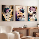 Abstract purple & gold flowers canvas posters living room wall art by Decorbites