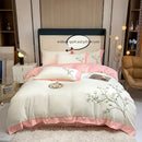 GobekUsa Elegant Embroidery Duvet Cover Set, Blue Pink, 3 Pieces