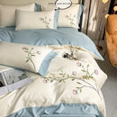 GobekUsa Elegant Embroidery Duvet Cover Set, Blue Pink, 3 Pieces