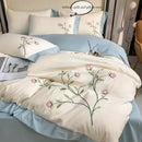 GobekUsa Elegant Embroidery Duvet Cover Set, Blue Pink, 3 Pieces
