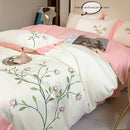 GobekUsa Elegant Embroidery Duvet Cover Set, Blue Pink, 3 Pieces