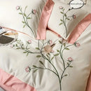 GobekUsa Elegant Embroidery Duvet Cover Set, Blue Pink, 3 Pieces