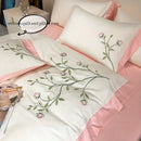 GobekUsa Elegant Embroidery Duvet Cover Set, Blue Pink, 3 Pieces
