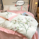 GobekUsa Elegant Embroidery Duvet Cover Set, Blue Pink, 3 Pieces