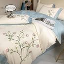 GobekUsa Elegant Embroidery Duvet Cover Set, Blue Pink, 3 Pieces