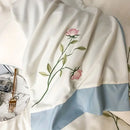 GobekUsa Elegant Embroidery Duvet Cover Set, Blue Pink, 3 Pieces