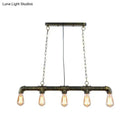 GobekUsa Elongated Pipe Island Pendant Light - Farmhouse Metallic Fixture with 5 Heads for Dining Room