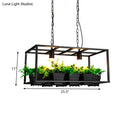 GobekUsa Factory Metallic Island Lamp with Artificial Plant Deco - Black/White Rectangle, 2 Lights for Living Room