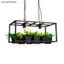 GobekUsa Factory Metallic Island Lamp with Artificial Plant Deco - Black/White Rectangle, 2 Lights for Living Room