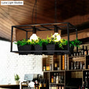 GobekUsa Factory Metallic Island Lamp with Artificial Plant Deco - Black/White Rectangle, 2 Lights for Living Room
