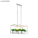 GobekUsa Factory Metallic Island Lamp with Artificial Plant Deco - Black/White Rectangle, 2 Lights for Living Room