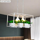 GobekUsa Factory Metallic Island Lamp with Artificial Plant Deco - Black/White Rectangle, 2 Lights for Living Room