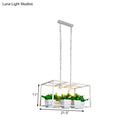 GobekUsa Factory Metallic Island Lamp with Artificial Plant Deco - Black/White Rectangle, 2 Lights for Living Room
