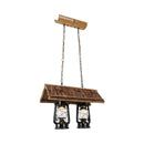 GobekUsa Farmhouse 2-Light Black Iron Pendant with Clear Glass Shade - Stylish Kerosene Island Hanging Light Fixture for Restaurants - Wood Roof Deco