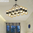 GobekUsa Farmhouse Black Pendant Light with 24 Cognac Glass Hanging Island Lights for Dining Room