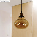 GobekUsa Farmhouse Brass Pendant Ceiling Light - Amber Glass Hanging Lamp - 1 Light Globe - Indoor Use