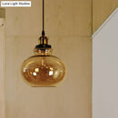 GobekUsa Farmhouse Brass Pendant Ceiling Light - Amber Glass Hanging Lamp - 1 Light Globe - Indoor Use