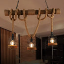 GobekUsa Farmhouse Brown Iron Bird Cage Pendant with Rope and Wood Pole - Set of 3 Bulbs
