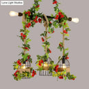 GobekUsa Farmhouse Metal Island Light Pendant with 5 Heads, Black Finish and Rope Detail, Including Fake Flower