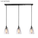 GobekUsa Farmhouse Multi-Pendant Light Fixture with Ribbed Clear Glass Shades for Dining Room: Linear Canopy, 3 Cone Lights