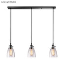 GobekUsa Farmhouse Multi-Pendant Light Fixture with Ribbed Clear Glass Shades for Dining Room: Linear Canopy, 3 Cone Lights