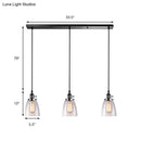 GobekUsa Farmhouse Multi-Pendant Light Fixture with Ribbed Clear Glass Shades for Dining Room: Linear Canopy, 3 Cone Lights
