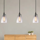 GobekUsa Farmhouse Multi-Pendant Light Fixture with Ribbed Clear Glass Shades for Dining Room: Linear Canopy, 3 Cone Lights