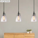 GobekUsa Farmhouse Multi-Pendant Light Fixture with Ribbed Clear Glass Shades for Dining Room: Linear Canopy, 3 Cone Lights