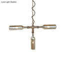 GobekUsa Farmhouse Style Smoke Gray/Blue Bottle Ceiling Lighting - Glass Hanging Lamp (3/4/5 Lights) in Aged Silver/Black