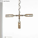 GobekUsa Farmhouse Style Smoke Gray/Blue Bottle Ceiling Lighting - Glass Hanging Lamp (3/4/5 Lights) in Aged Silver/Black