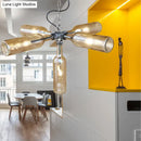 GobekUsa Farmhouse Style Smoke Gray/Blue Bottle Ceiling Lighting - Glass Hanging Lamp (3/4/5 Lights) in Aged Silver/Black