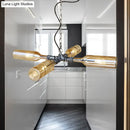 GobekUsa Farmhouse Style Smoke Gray/Blue Bottle Ceiling Lighting - Glass Hanging Lamp (3/4/5 Lights) in Aged Silver/Black