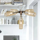 GobekUsa Farmhouse Style Smoke Gray/Blue Bottle Ceiling Lighting - Glass Hanging Lamp (3/4/5 Lights) in Aged Silver/Black