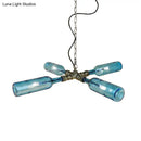 GobekUsa Farmhouse Style Smoke Gray/Blue Bottle Ceiling Lighting - Glass Hanging Lamp (3/4/5 Lights) in Aged Silver/Black