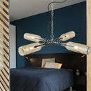GobekUsa Farmhouse Style Smoke Gray/Blue Bottle Ceiling Lighting - Glass Hanging Lamp (3/4/5 Lights) in Aged Silver/Black