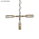 GobekUsa Farmhouse Style Smoke Gray/Blue Bottle Ceiling Lighting - Glass Hanging Lamp (3/4/5 Lights) in Aged Silver/Black