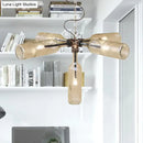 GobekUsa Farmhouse Style Smoke Gray/Blue Bottle Ceiling Lighting - Glass Hanging Lamp (3/4/5 Lights) in Aged Silver/Black