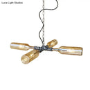 GobekUsa Farmhouse Style Smoke Gray/Blue Bottle Ceiling Lighting - Glass Hanging Lamp (3/4/5 Lights) in Aged Silver/Black