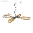 GobekUsa Farmhouse Style Smoke Gray/Blue Bottle Ceiling Lighting - Glass Hanging Lamp (3/4/5 Lights) in Aged Silver/Black