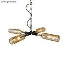 GobekUsa Farmhouse Style Smoke Gray/Blue Bottle Ceiling Lighting - Glass Hanging Lamp (3/4/5 Lights) in Aged Silver/Black