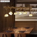 GobekUsa Farmhouse Wood Bowl Shade Pendant Lighting with 6 Fabric Island Lights for Restaurants