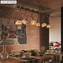 GobekUsa Farmhouse Wood Bowl Shade Pendant Lighting with 6 Fabric Island Lights for Restaurants