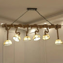 GobekUsa Farmhouse Wood Bowl Shade Pendant Lighting with 6 Fabric Island Lights for Restaurants