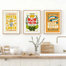 Set of 6 colorful fun beans on toast canvas painting kitchen posters by Decorbites