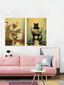 Vintage highland cow reading newspaper funny animal bathroom wall art by Decorbites