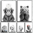 Funny black and white animal wall art canvas bathroom poster by Decorbites