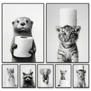 Black and white funny animals wall art – bathroom framed prints by Decorbites